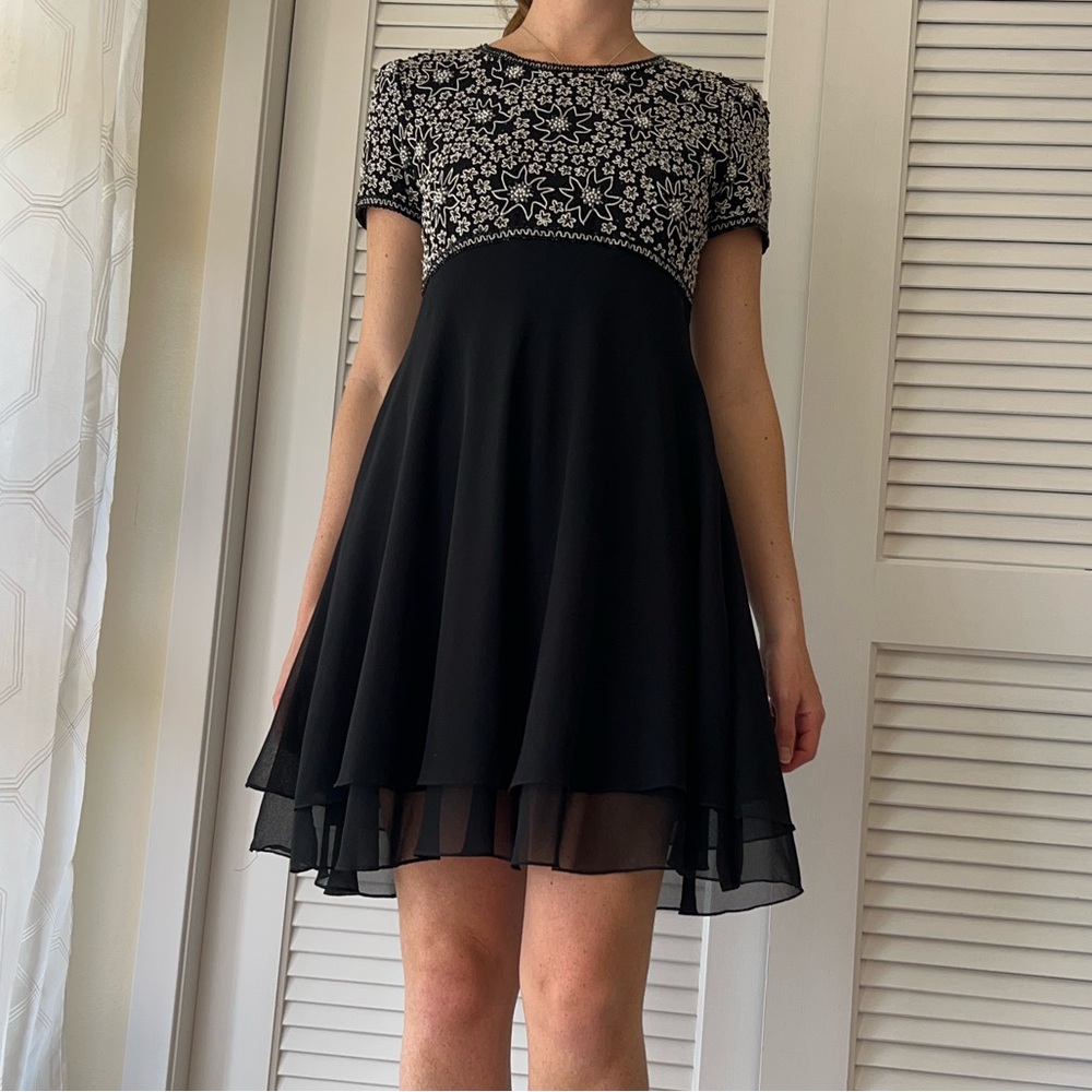 Vintage Laurence Kazar Black and White Floral Mini Dress